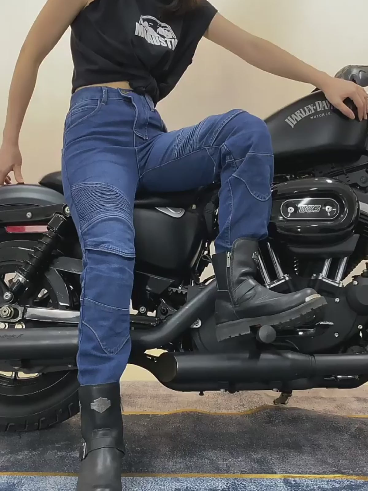 Women's Slim-Fit Denim Motorcycle Riding Pants with CE Knee Armor