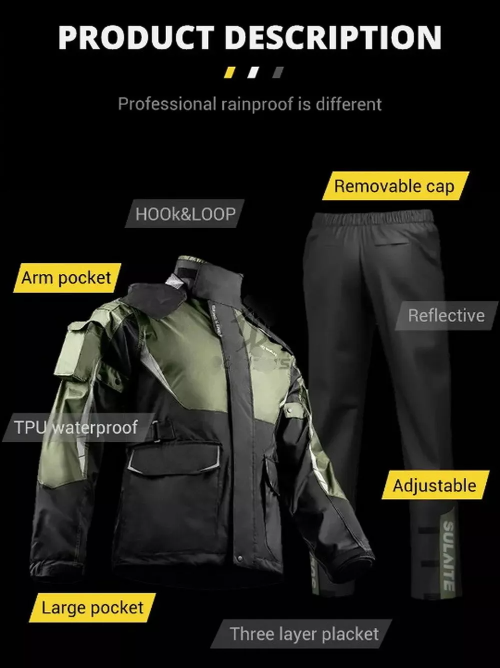 Mclula Clashing Colours Motorcycle Reflective Work Rain Jacket And Pants Set